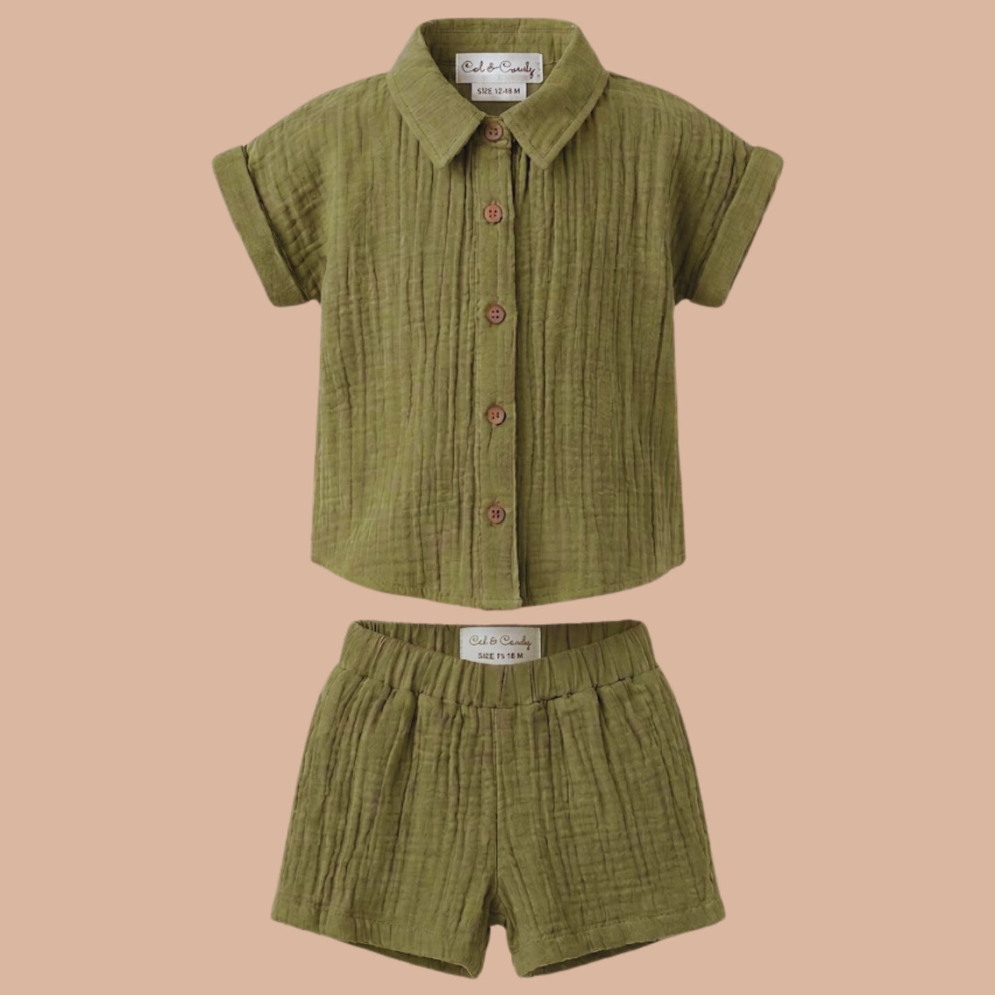 Olive Organic Muslin Jhabla Set Oversized Shirt with shorts