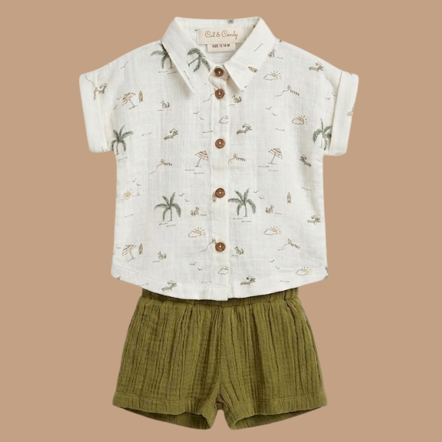 Palm Breezy Print Organic Muslin Jhabla Set Oversized Shirt with shorts