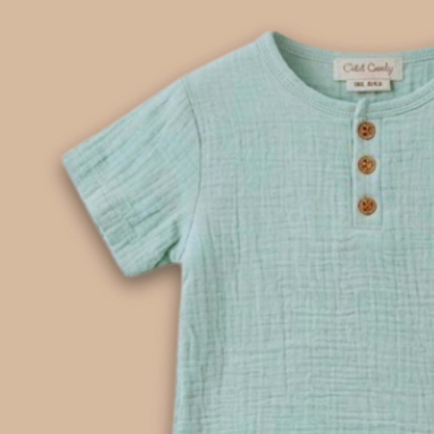 Teal Organic Muslin Short Sleeve Henley T-Shirt
