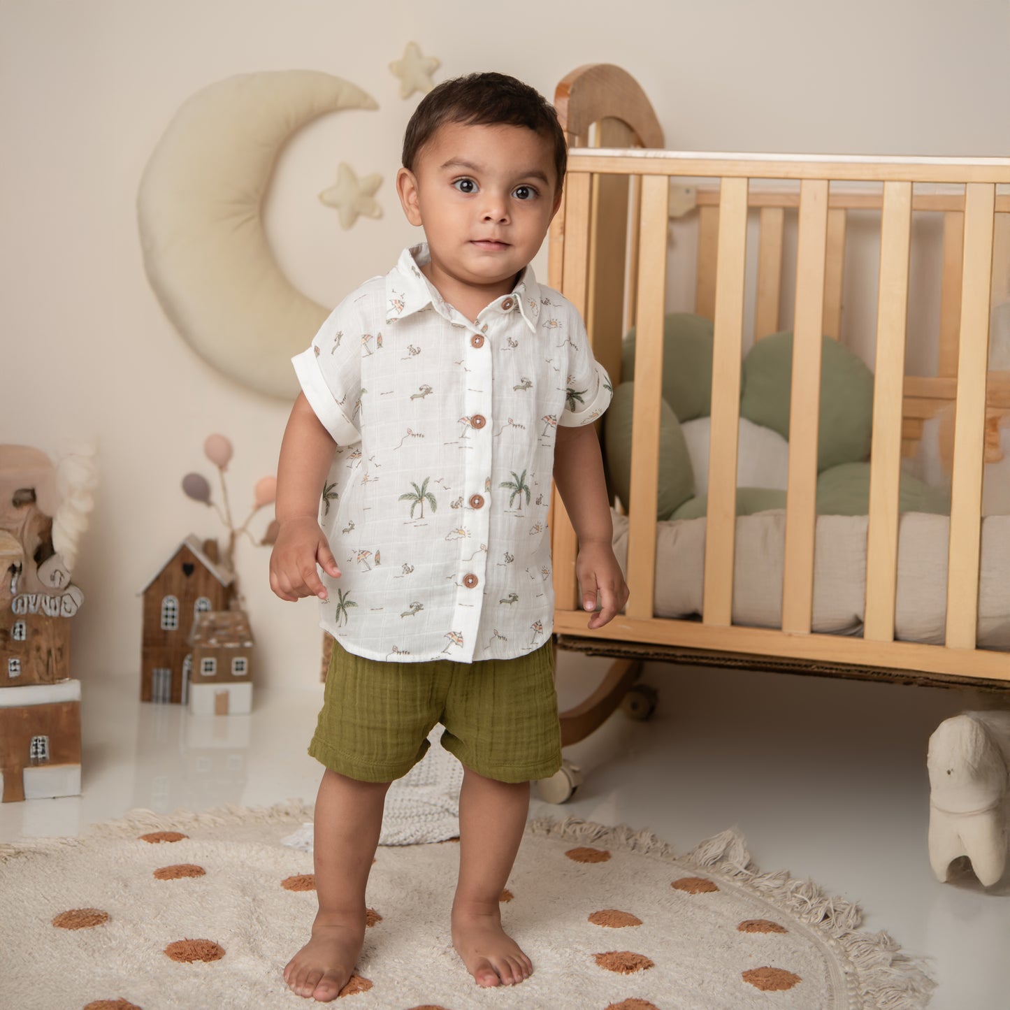 Olive Organic Muslin Shorts