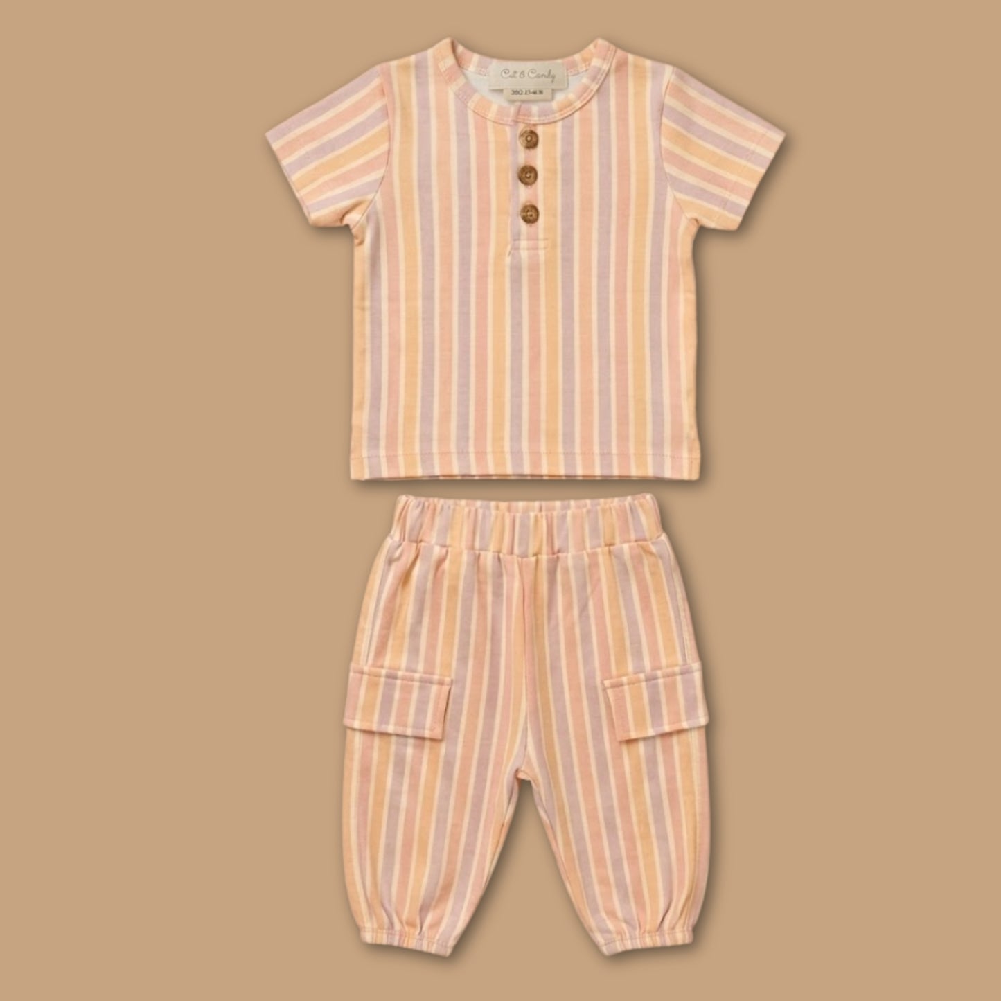 Fruity Fun Print Organic Short Sleeve Henley T-Shirt With Jogger Set
