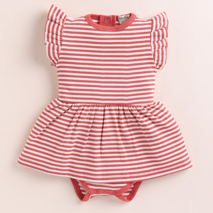 Berry Stripe Organic Short Sleeve Dress With Frill for 12-18 months baby