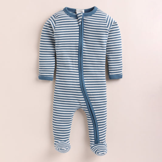 Teal Stripe Organic Footed Sleepsuit for 0-3 months baby