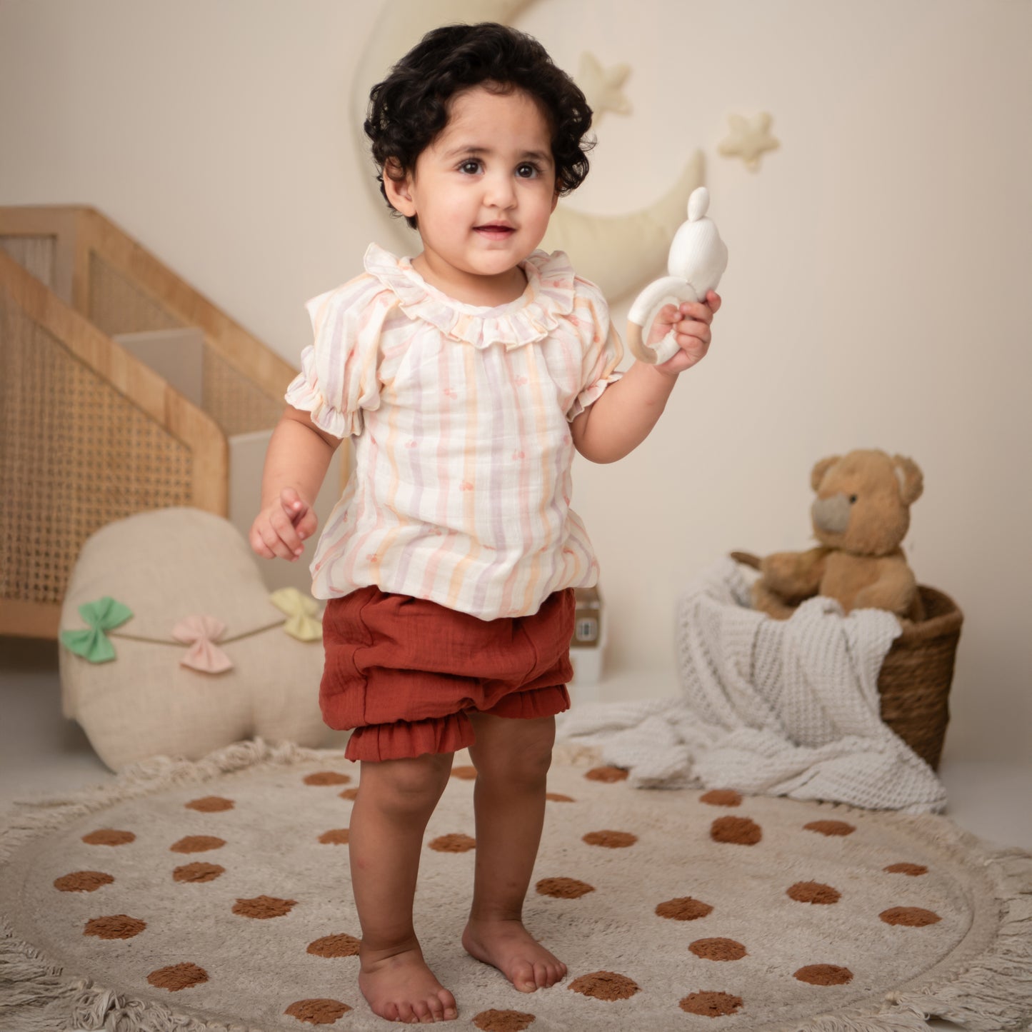 Fruity Fun Print Organic Muslin Frill top with shorts