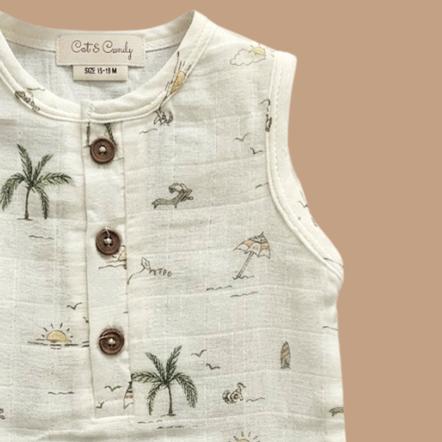 Palm Breezy Print Organic Muslin Half Romper