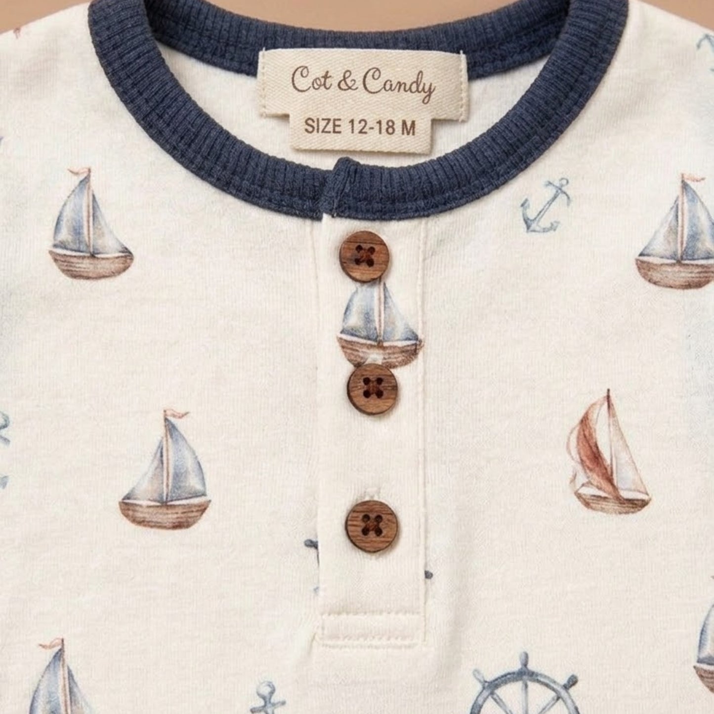 Little Sailor Print Organic Half Romper