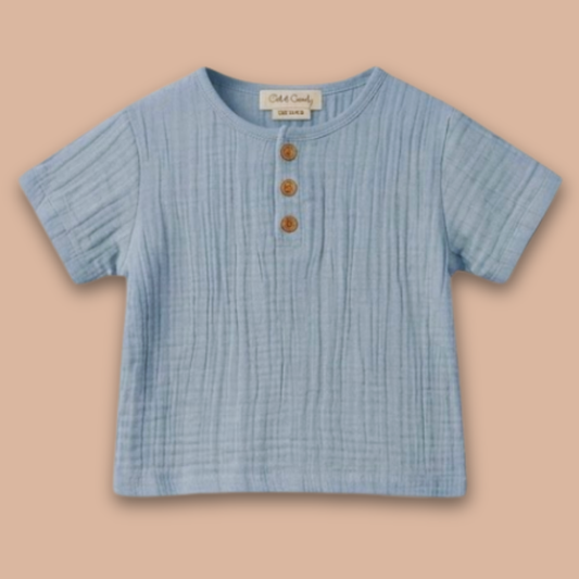 Aqua Organic Muslin Short Sleeve Henley T-Shirt