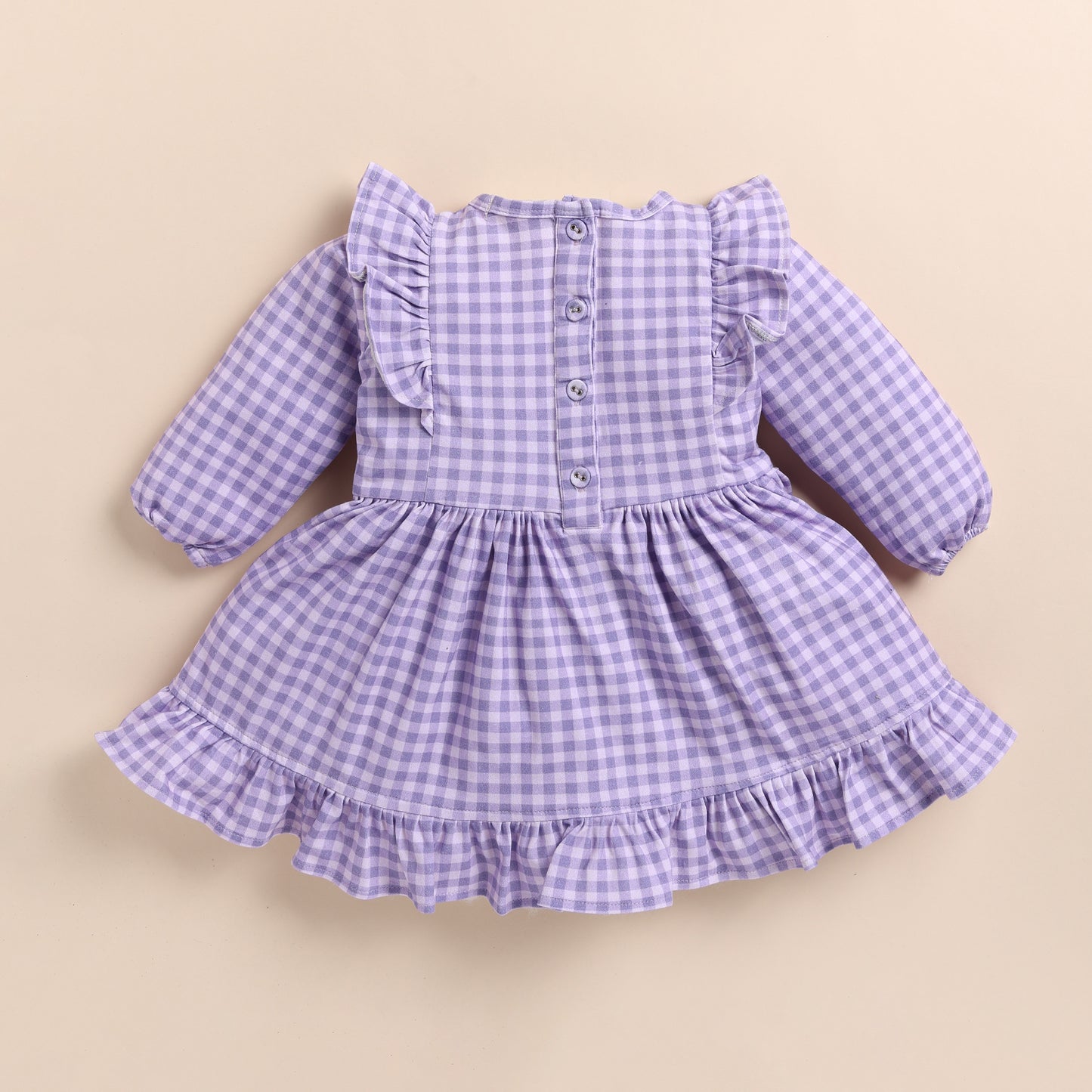 Get Orchid Gingham Organic Long Sleeve Ruffle Dress