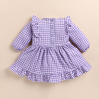 Load image into Gallery viewer, Get Orchid Gingham Organic Long Sleeve Ruffle Dress
