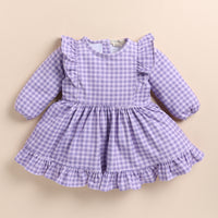 Load image into Gallery viewer, Orchid Gingham Organic Long Sleeve Ruffle Dress
