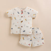 Load image into Gallery viewer, Shop Construction Organic Muslin Jhabla Set for your 3-6 months baby - CotandCandyBaby
