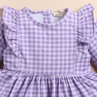 Load image into Gallery viewer, Orchid Gingham Organic Long Sleeve Ruffle Dress
