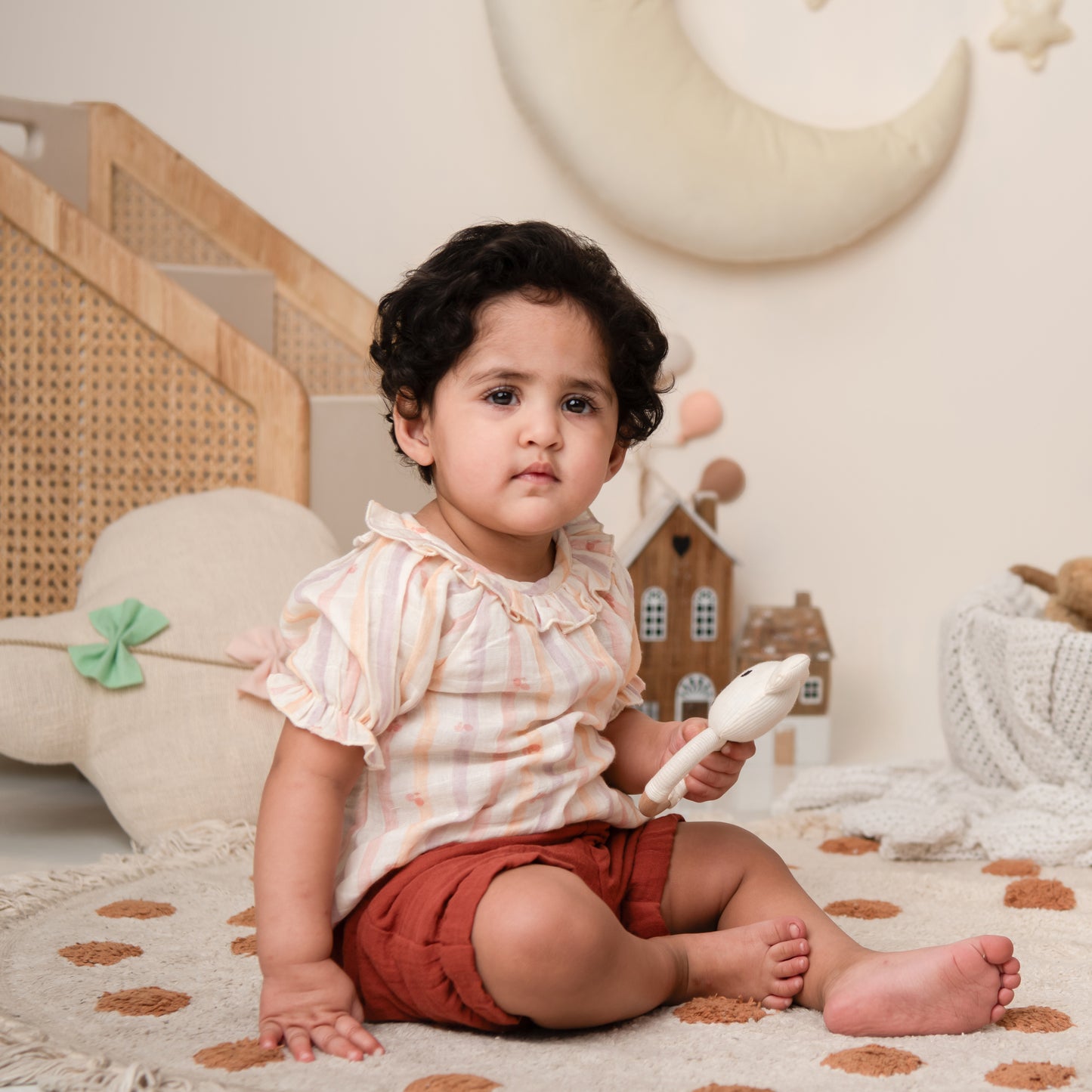 Fruity Fun Print Organic Muslin Frill top with shorts