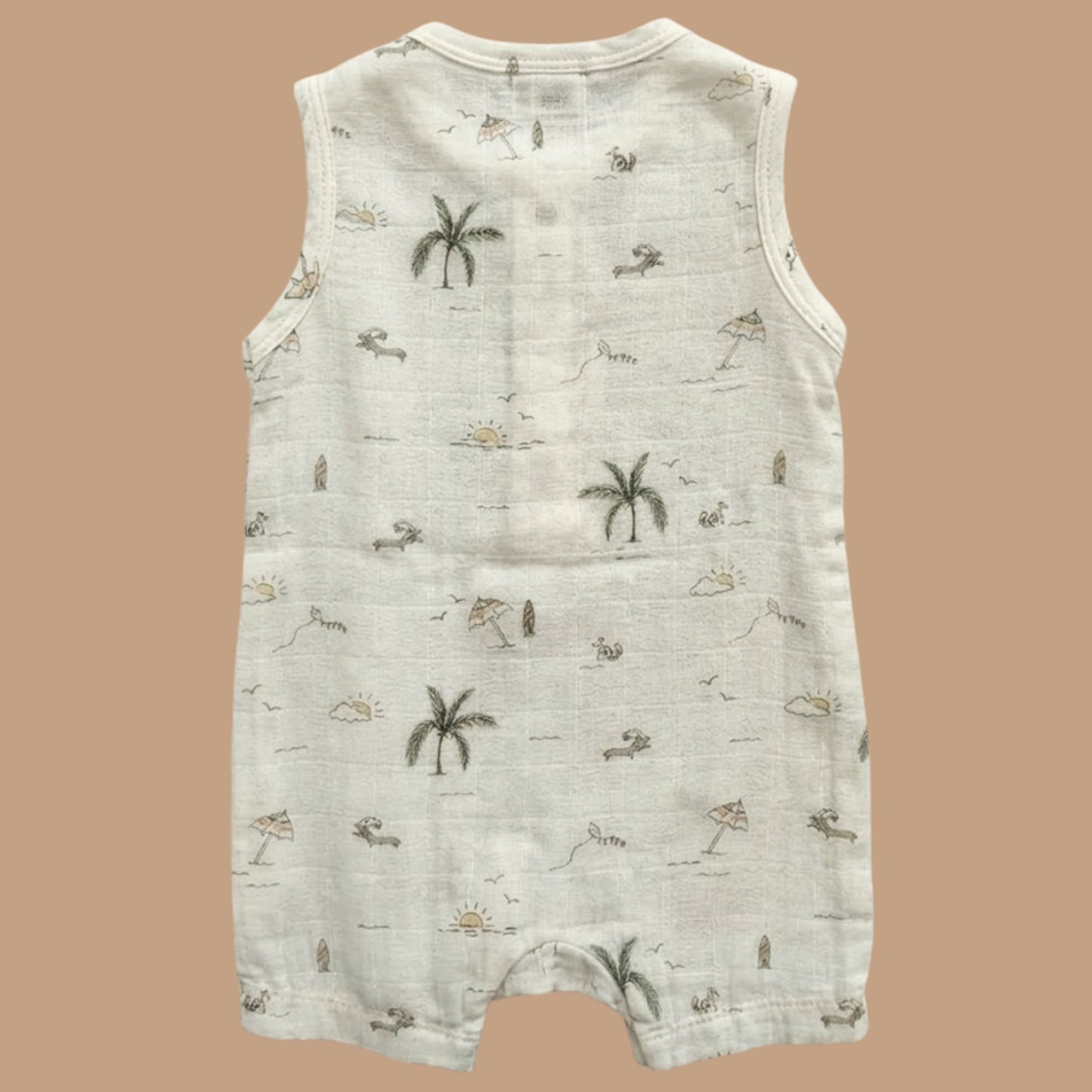 Palm Breezy Print Organic Muslin Half Romper