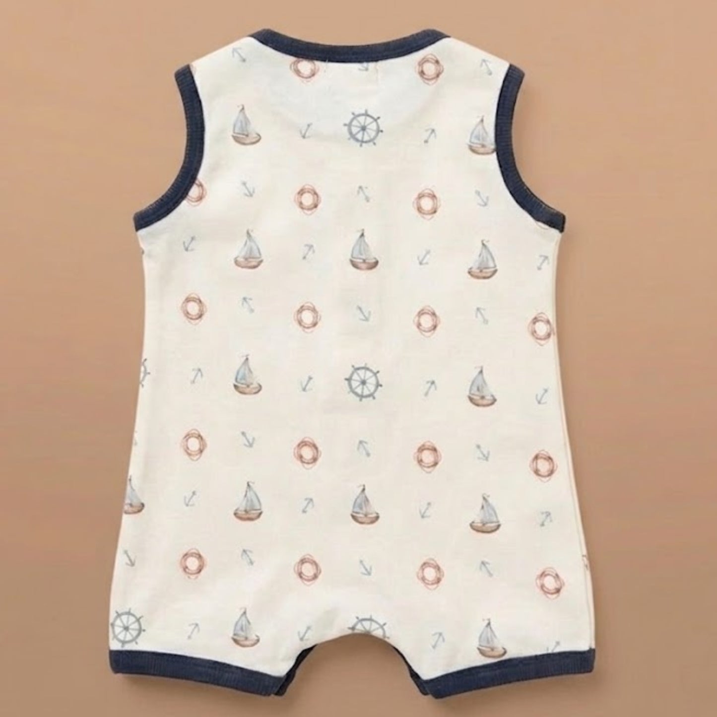 Little Sailor Print Organic Half Romper