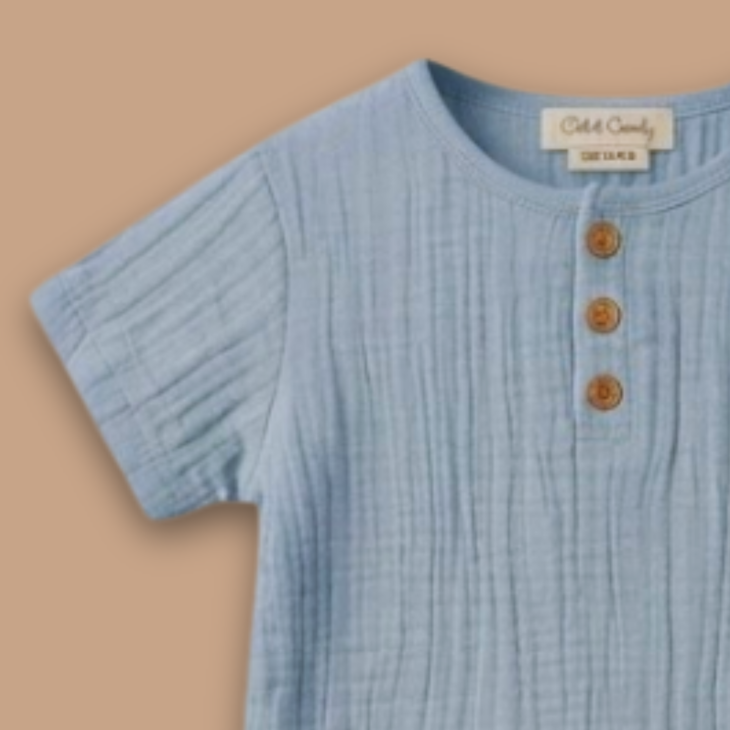 Aqua Organic Muslin Short Sleeve Henley T-Shirt