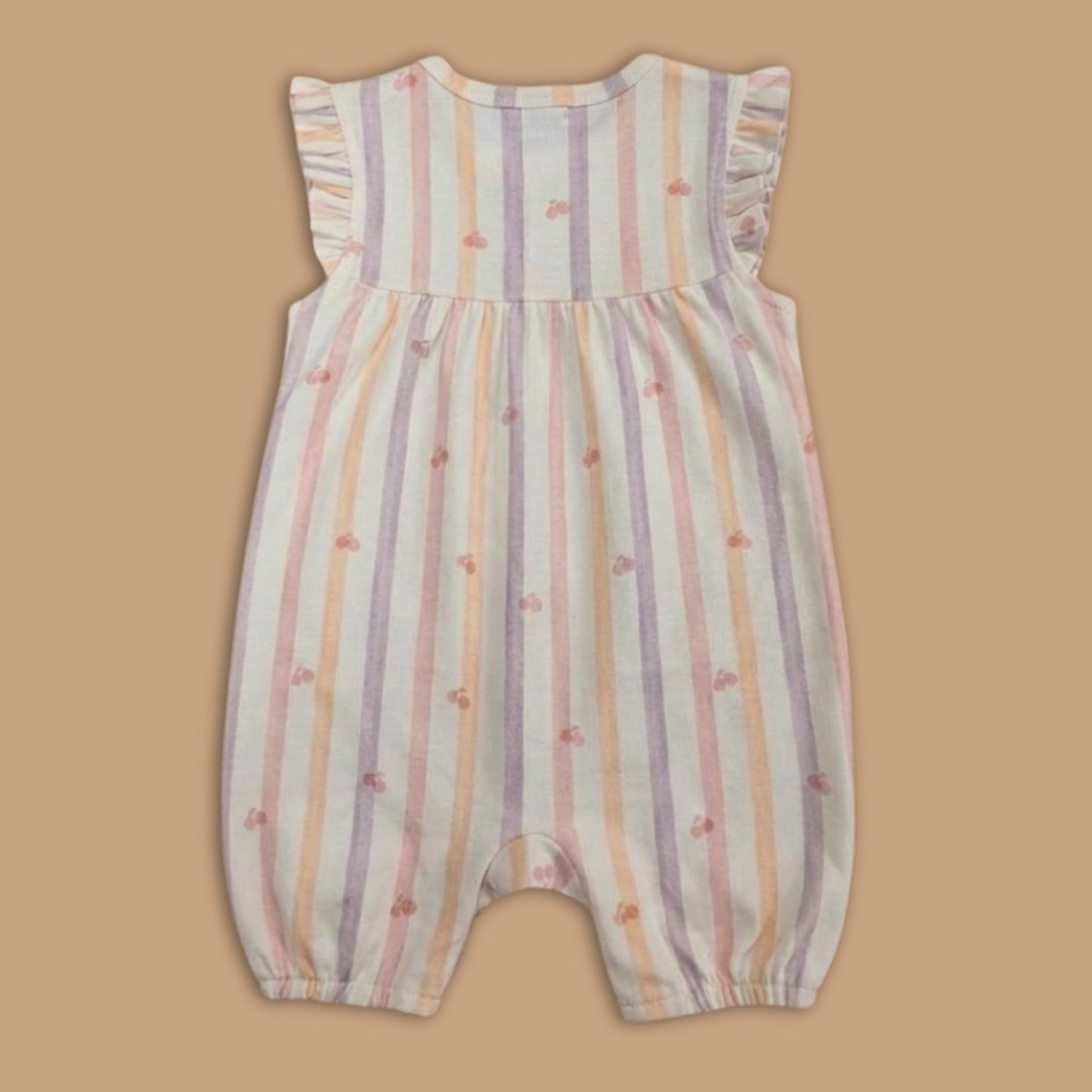 Fruity Fun Print Organic Cherry Stripe Frill Half Romper