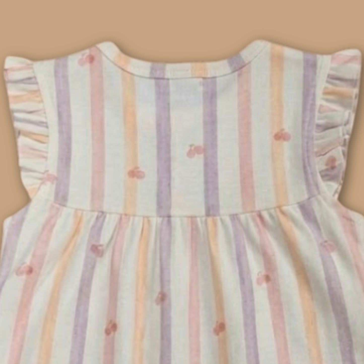 Fruity Fun Print Organic Cherry Stripe Frill Half Romper