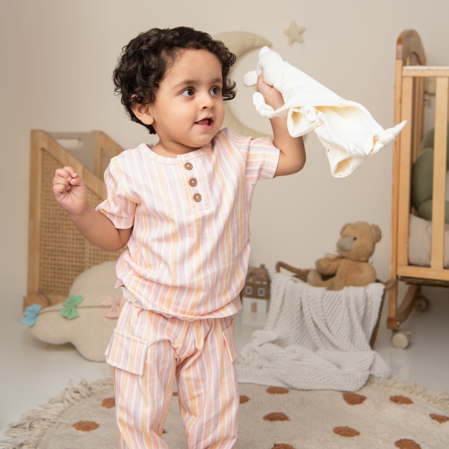 Fruity Fun Print Organic Short Sleeve Henley T-Shirt With Jogger Set