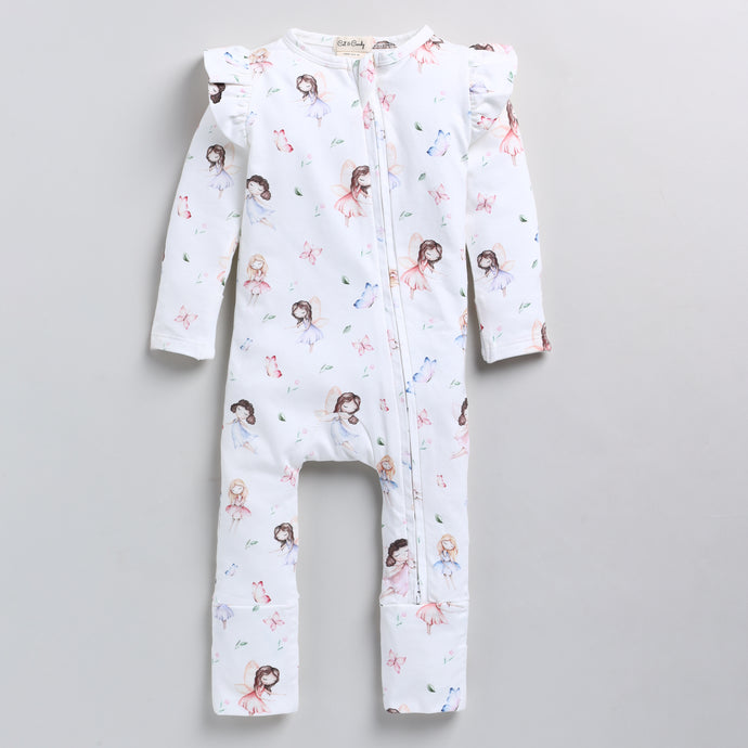 Fairytale Collection Organic Long Sleeve Zipsuit with Frill for newborn baby girl