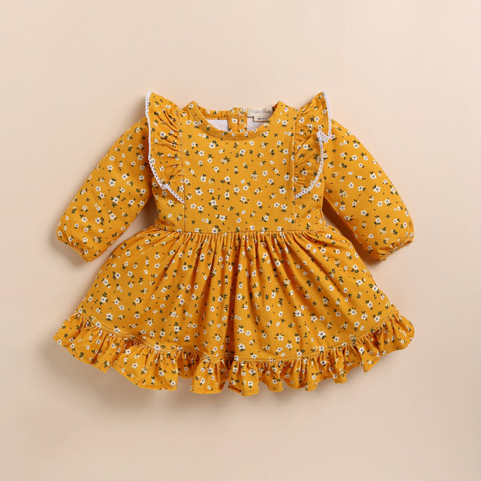 Order Vintage Floral Organic Long Sleeve Ruffle Dress for your 6-12 months baby - CotandCandyBaby