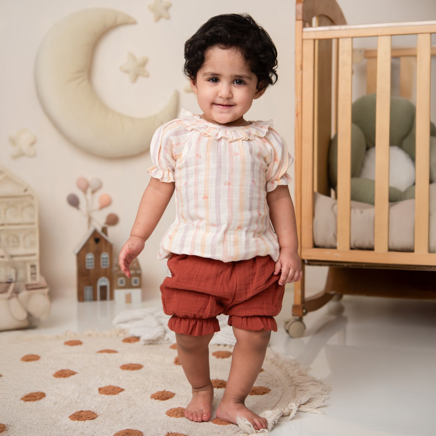 Fruity Fun Print Organic Muslin Frill top with shorts