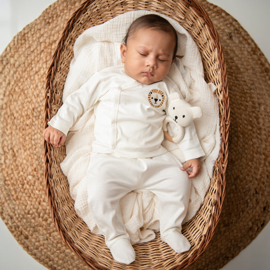 Off White Organic Kimono Top With Footed Diaper Pant