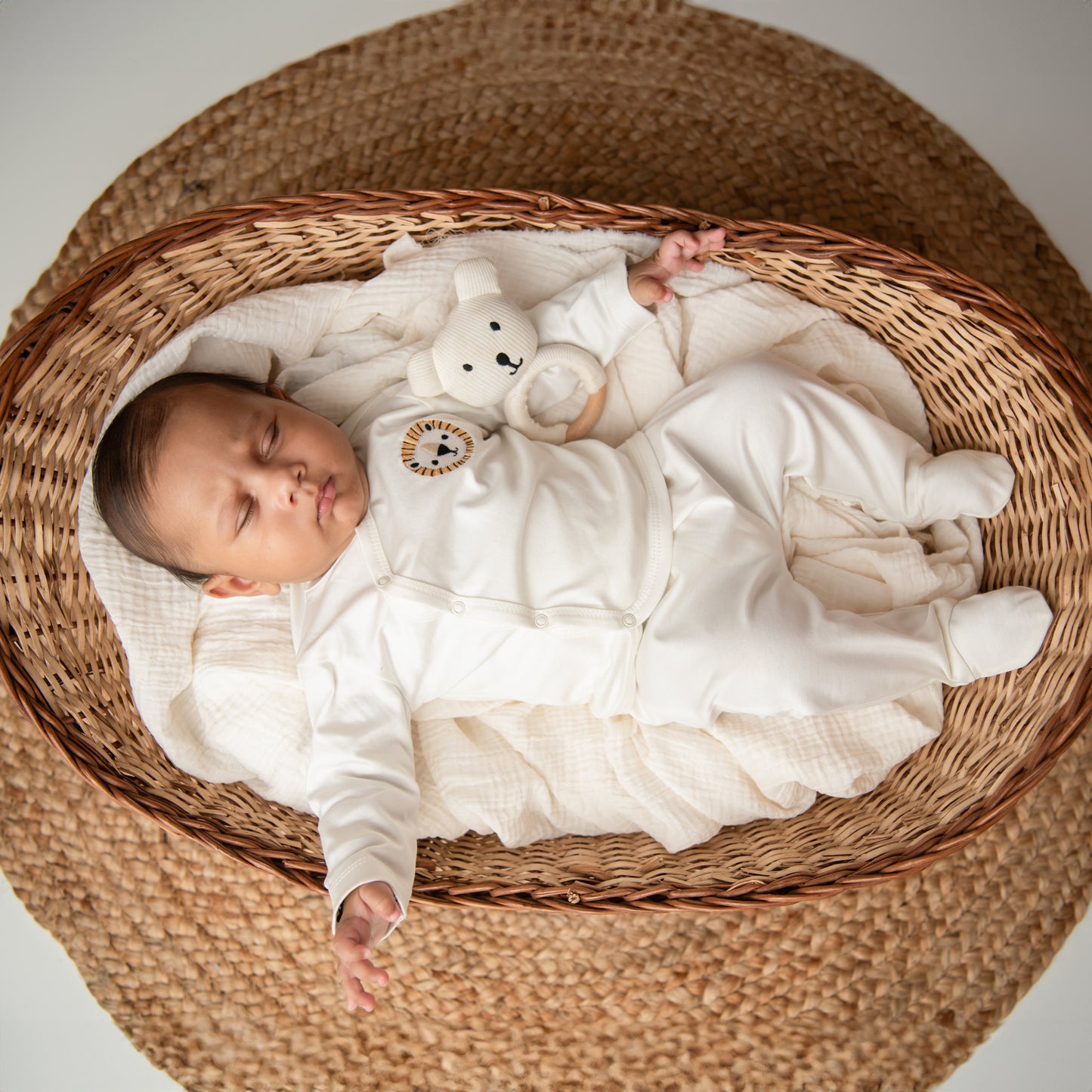 Off White Organic Kimono Top With Footed Diaper Pant