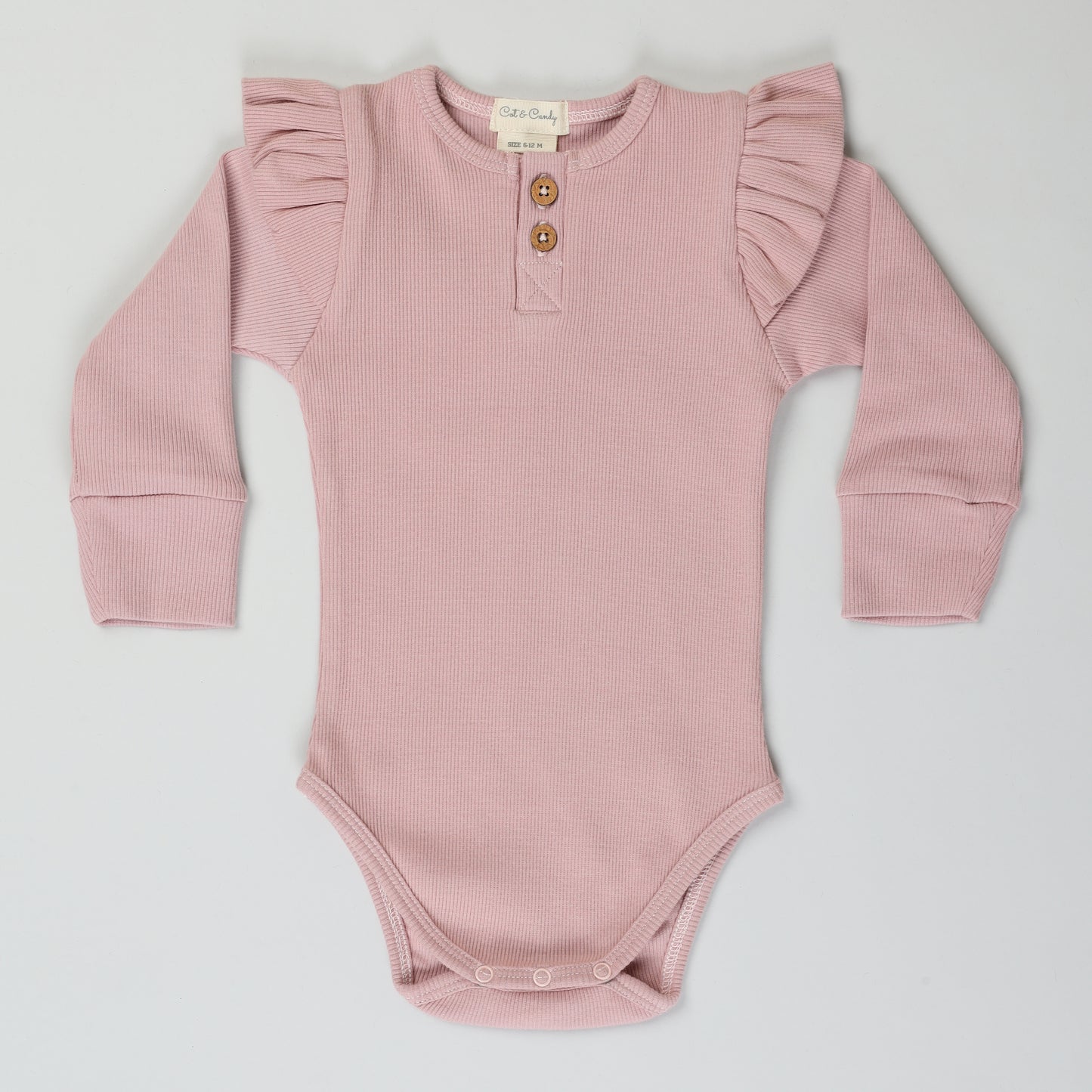 Blush Pink Organic Long Sleeve Frill Bodysuit