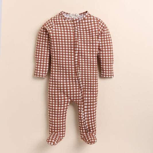 Ginger Gingham Organic Footed Sleepsuit