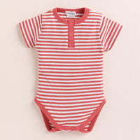 Load image into Gallery viewer, Berry Stripe Organic Short Sleeve Bodysuit
