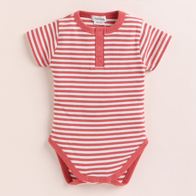 Berry Stripe Organic Short Sleeve Bodysuit