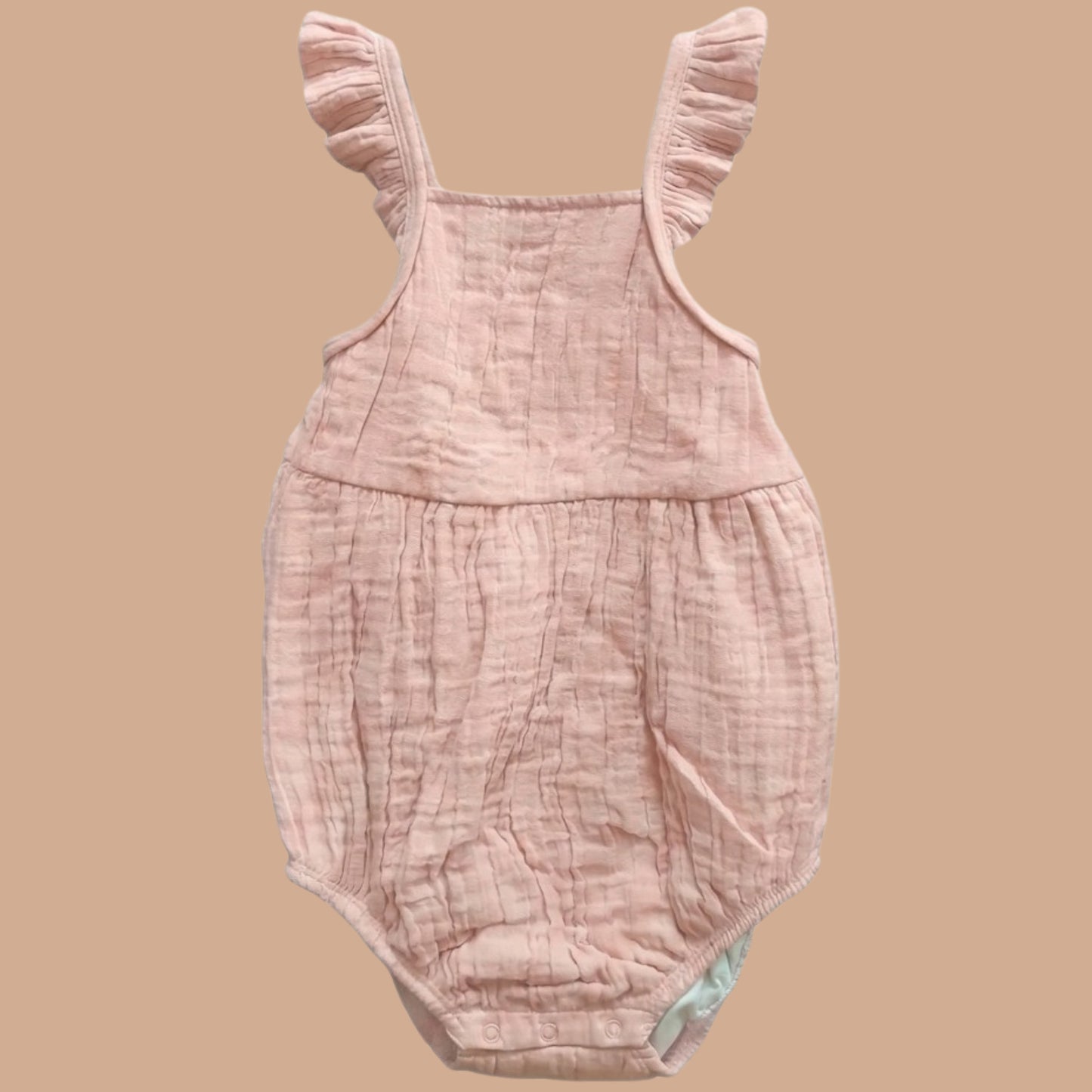 Blush Pink Organic Muslin Sleeveless Frill Romper