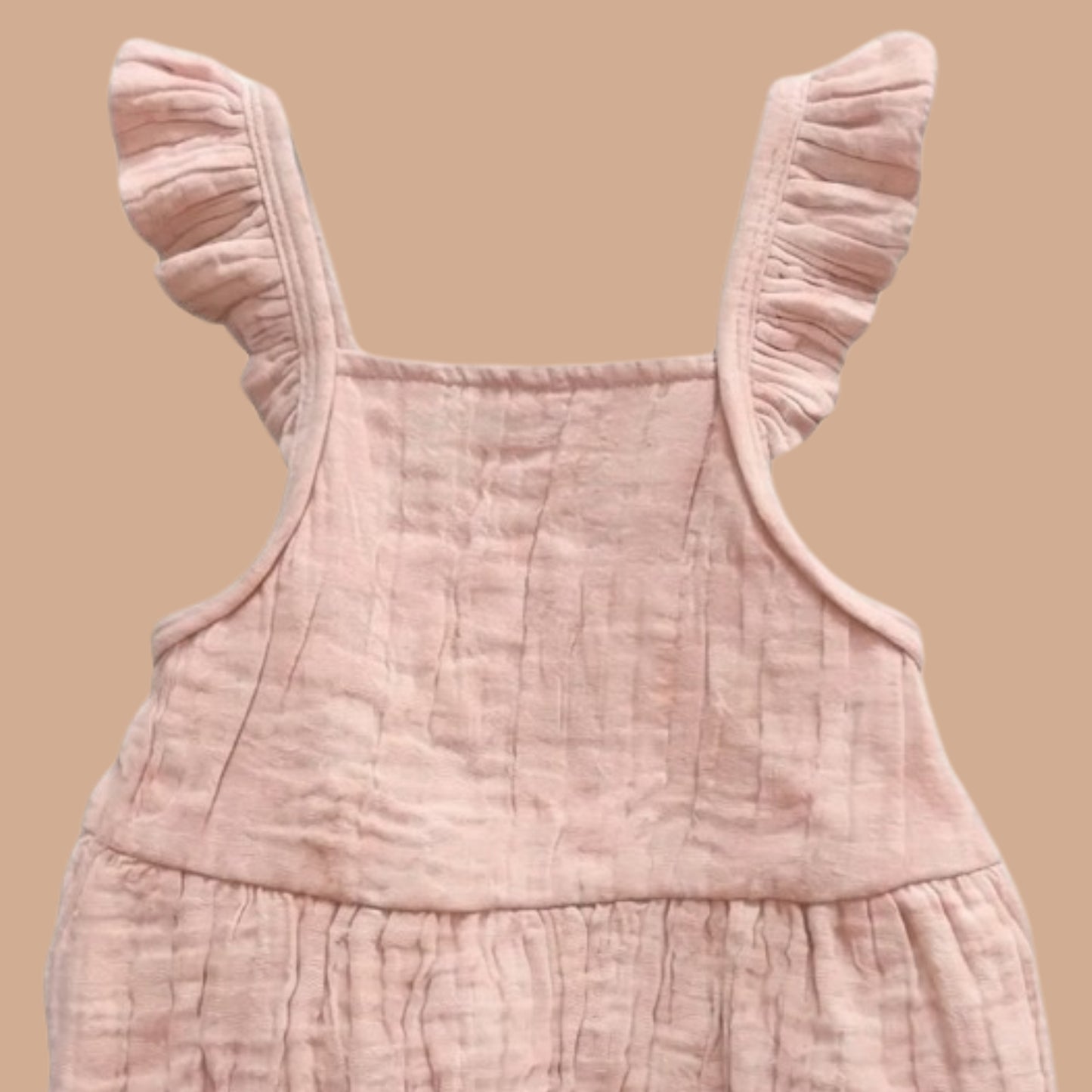 Blush Pink Organic Muslin Sleeveless Frill Romper
