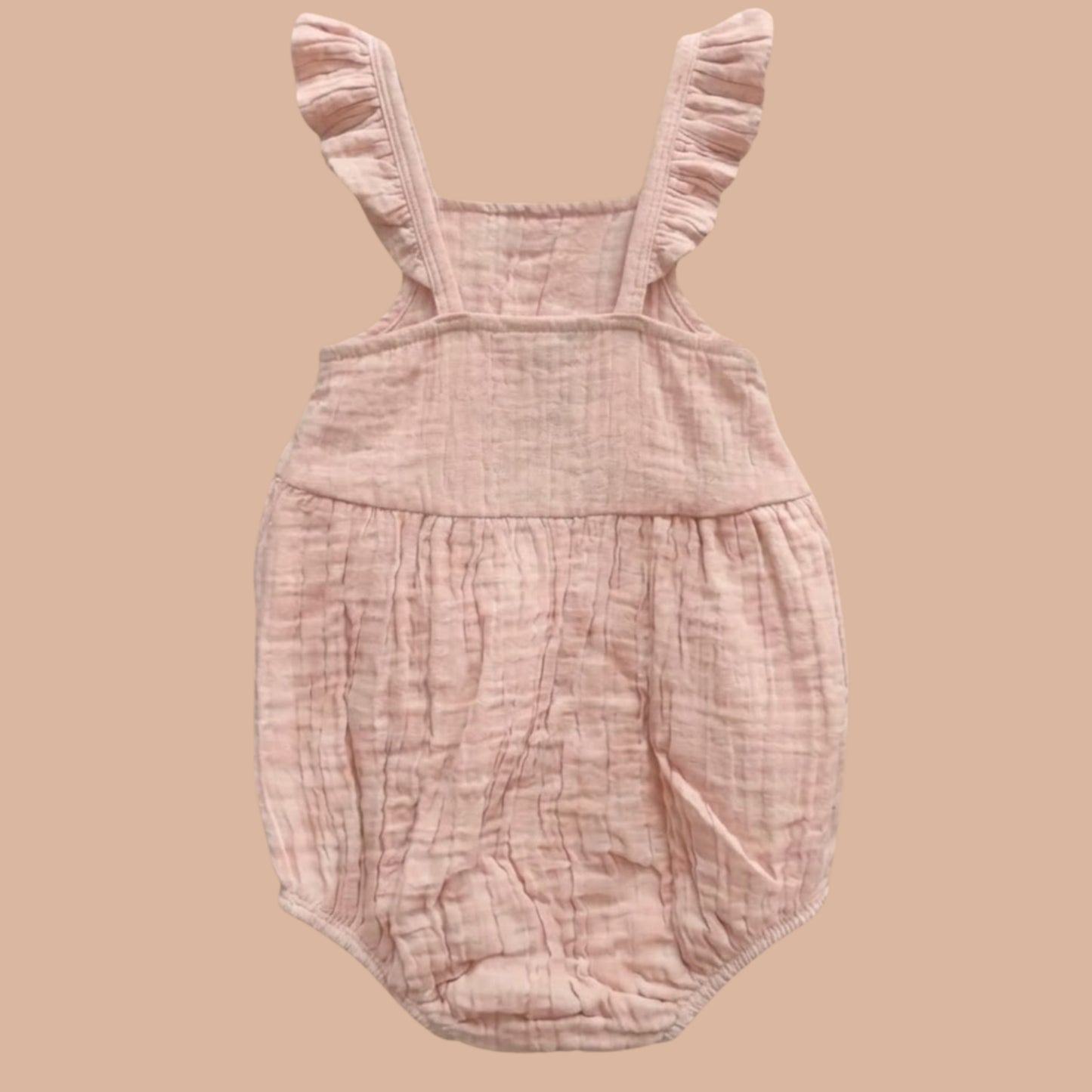 Blush Pink Organic Muslin Sleeveless Frill Romper