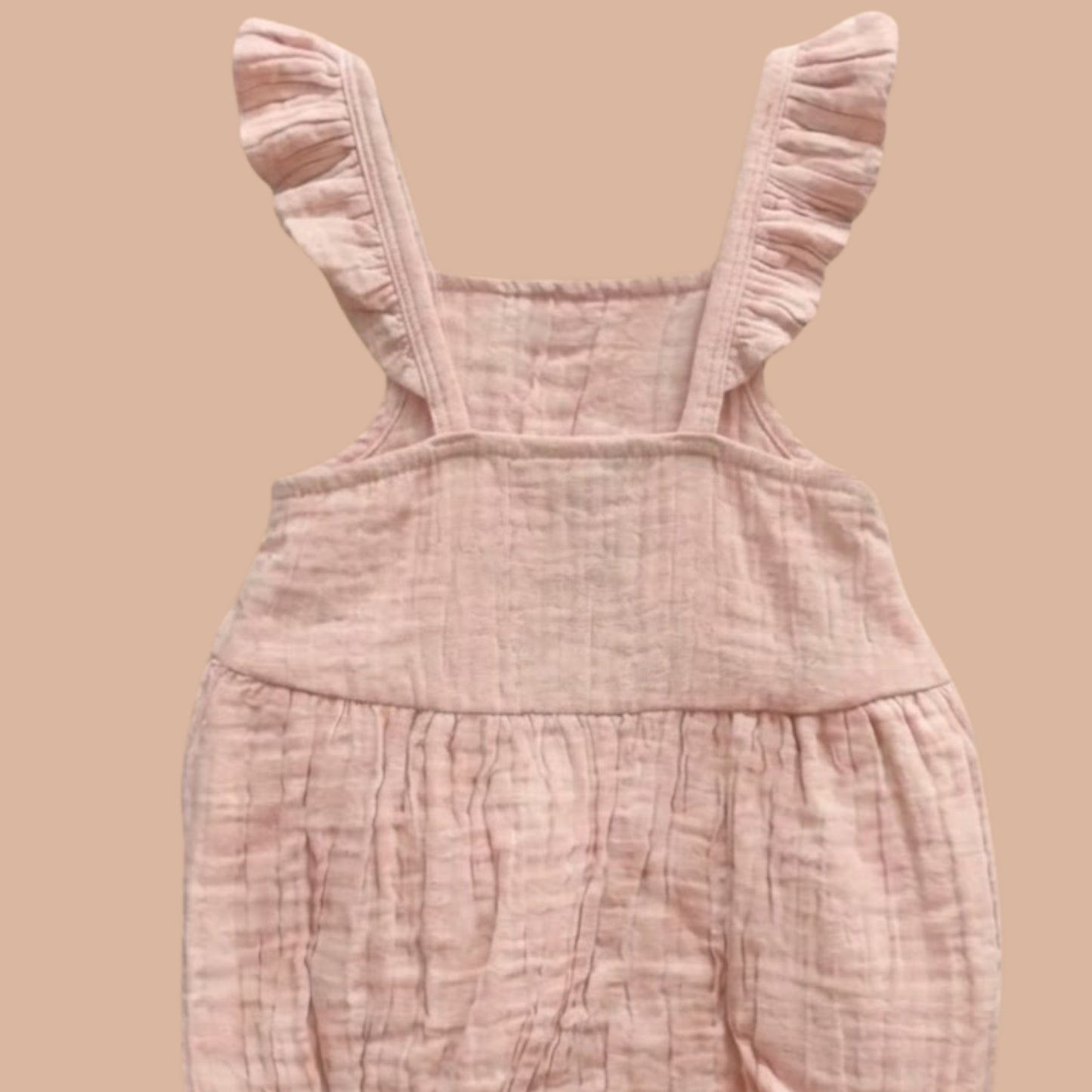 Blush Pink Organic Muslin Sleeveless Frill Romper