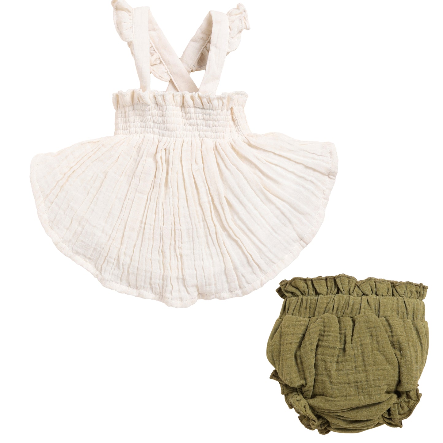 Milk + Olive Organic Muslin Sleeveless Frill Top With Bloomer Set