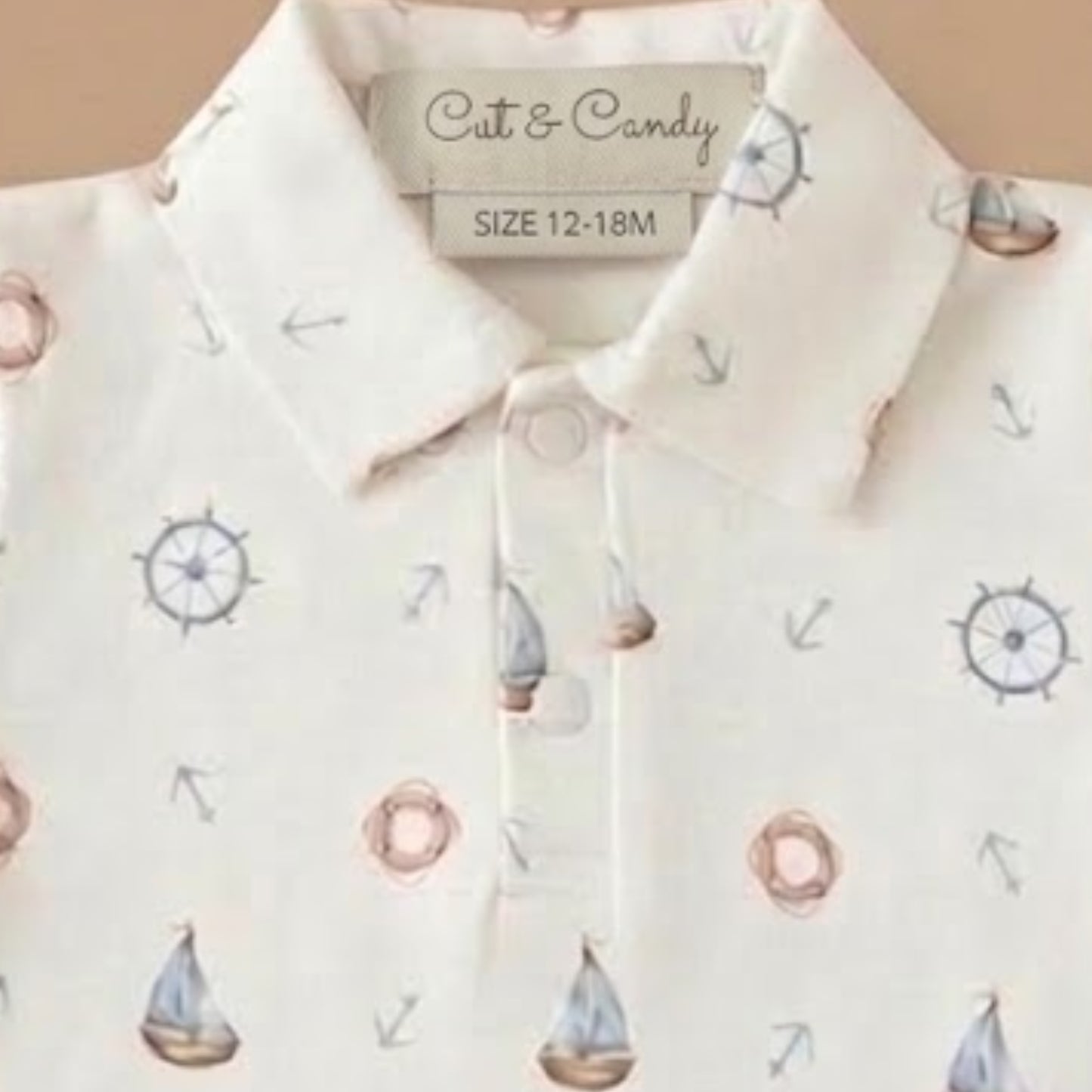 Little Sailor Print Organic Polo T-Shirt With Turn-up Shorts