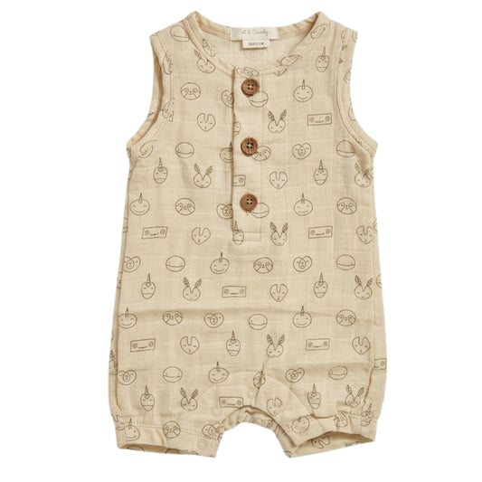 Totatone Print Organic Muslin Half Romper