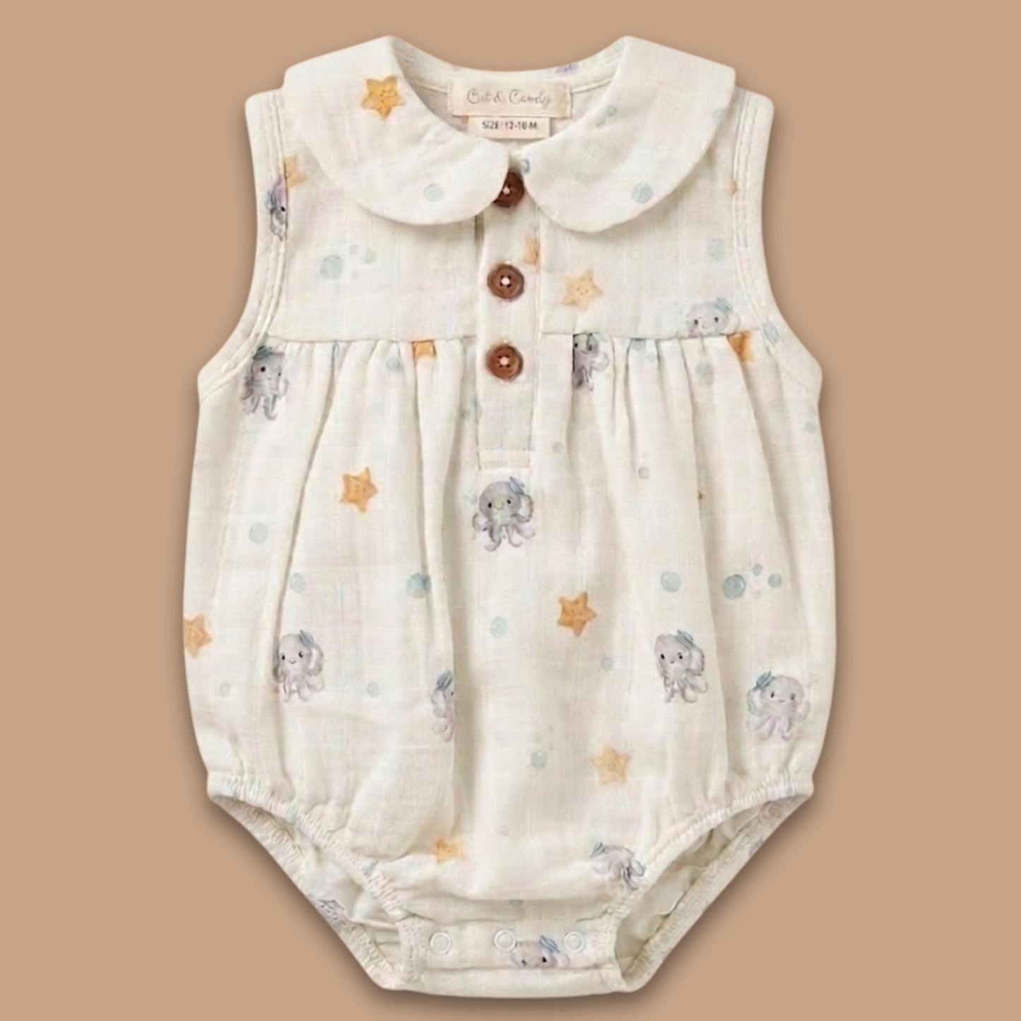 Lagoon Life Print Organic Muslin Peter Pan Collar Romper