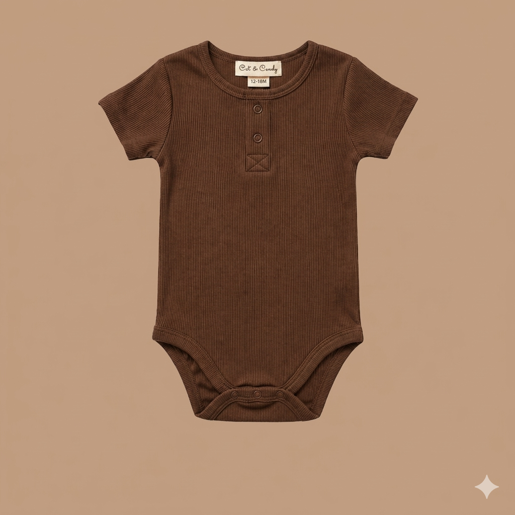 Chocolate Organic Short Sleeve Bodysuit With Drawstring Shorts