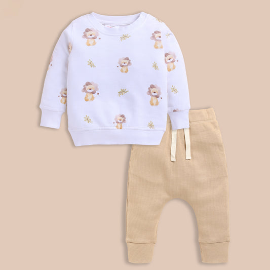 Little Roar Organic Sweatshirt With Latte Drawstring Pant