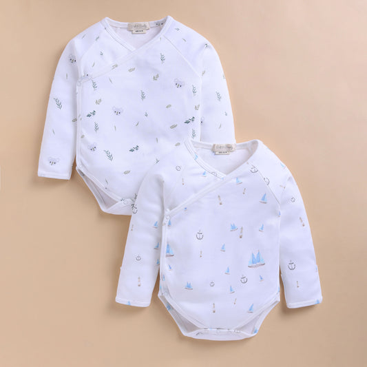 Koala + Sail Away Print Organic Kimono Bodysuit - Pack Of 2