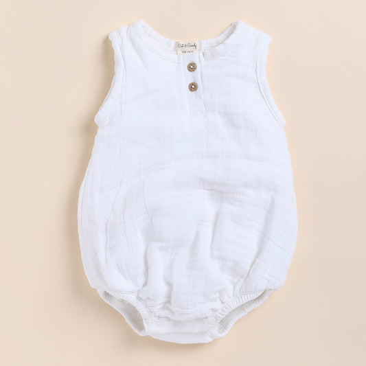 White Organic Muslin Bubble Romper