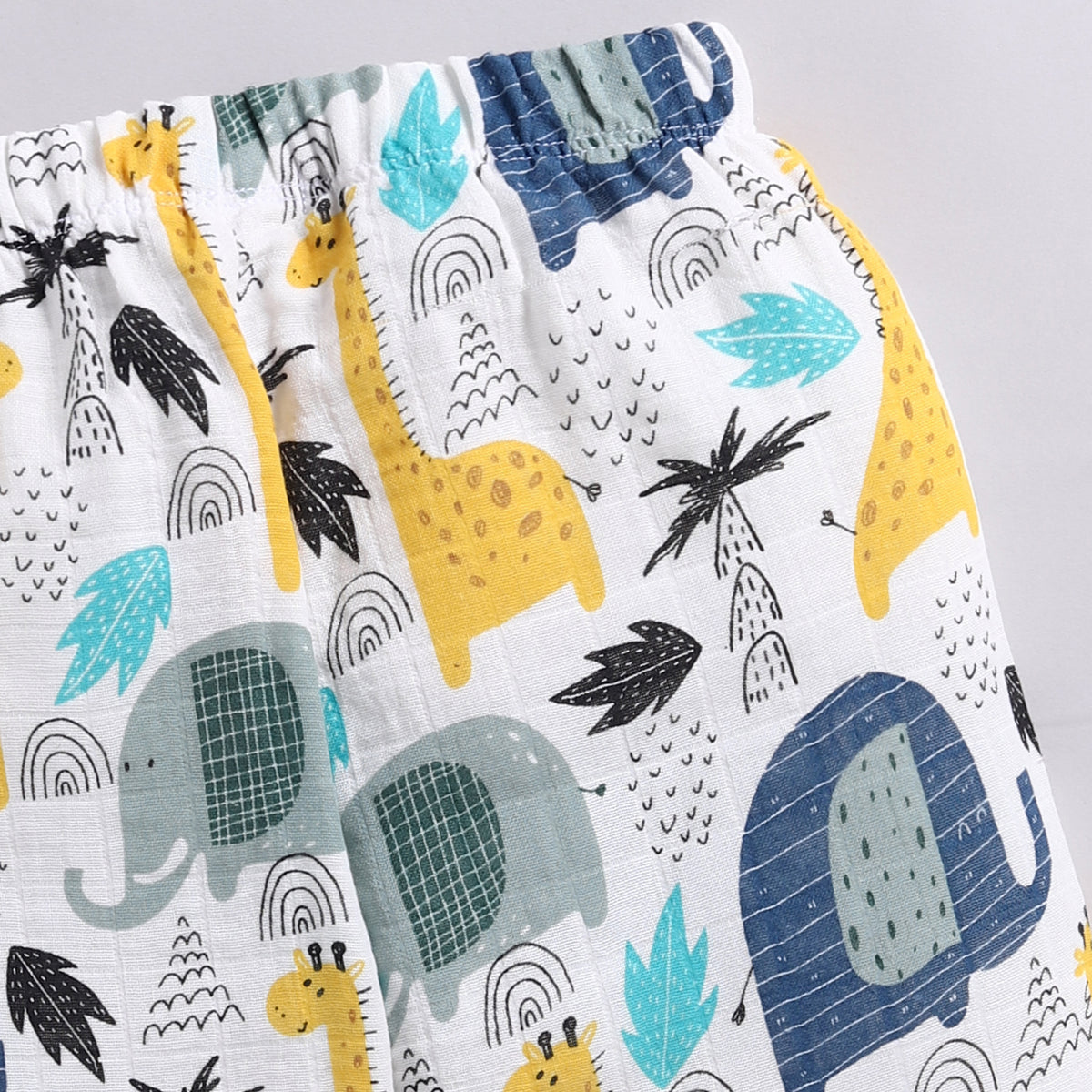 Elephant Print Organic Muslin Classic Collar PJ Set