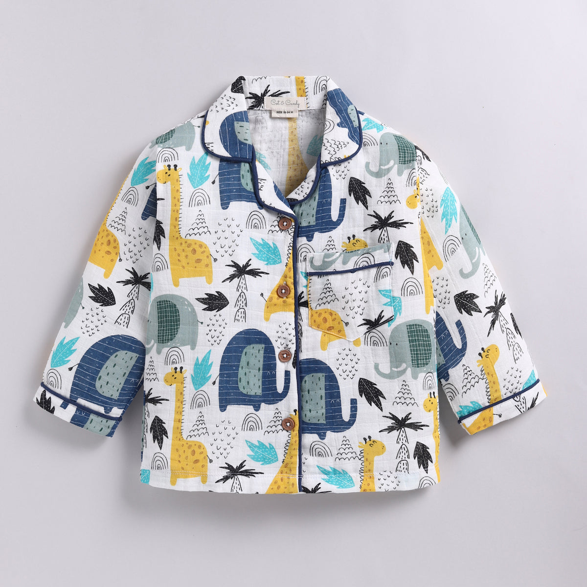 Elephant Print Organic Muslin Classic Collar PJ Set