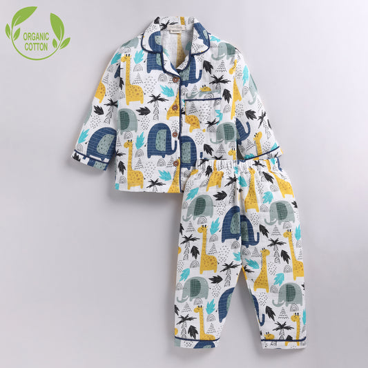 Elephant Print Organic Muslin Classic Collar PJ Set