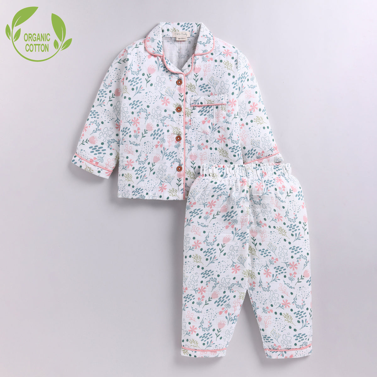 Flower Print Organic Muslin Classic Collar PJ Set