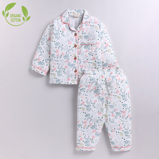 Flower Print Organic Muslin Classic Collar PJ Set