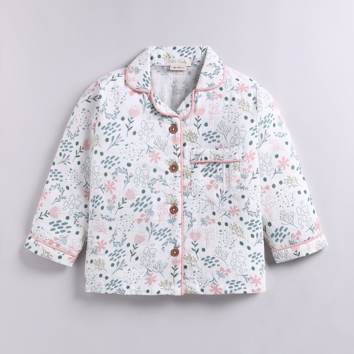 Flower Print Organic Muslin Classic Collar PJ Set